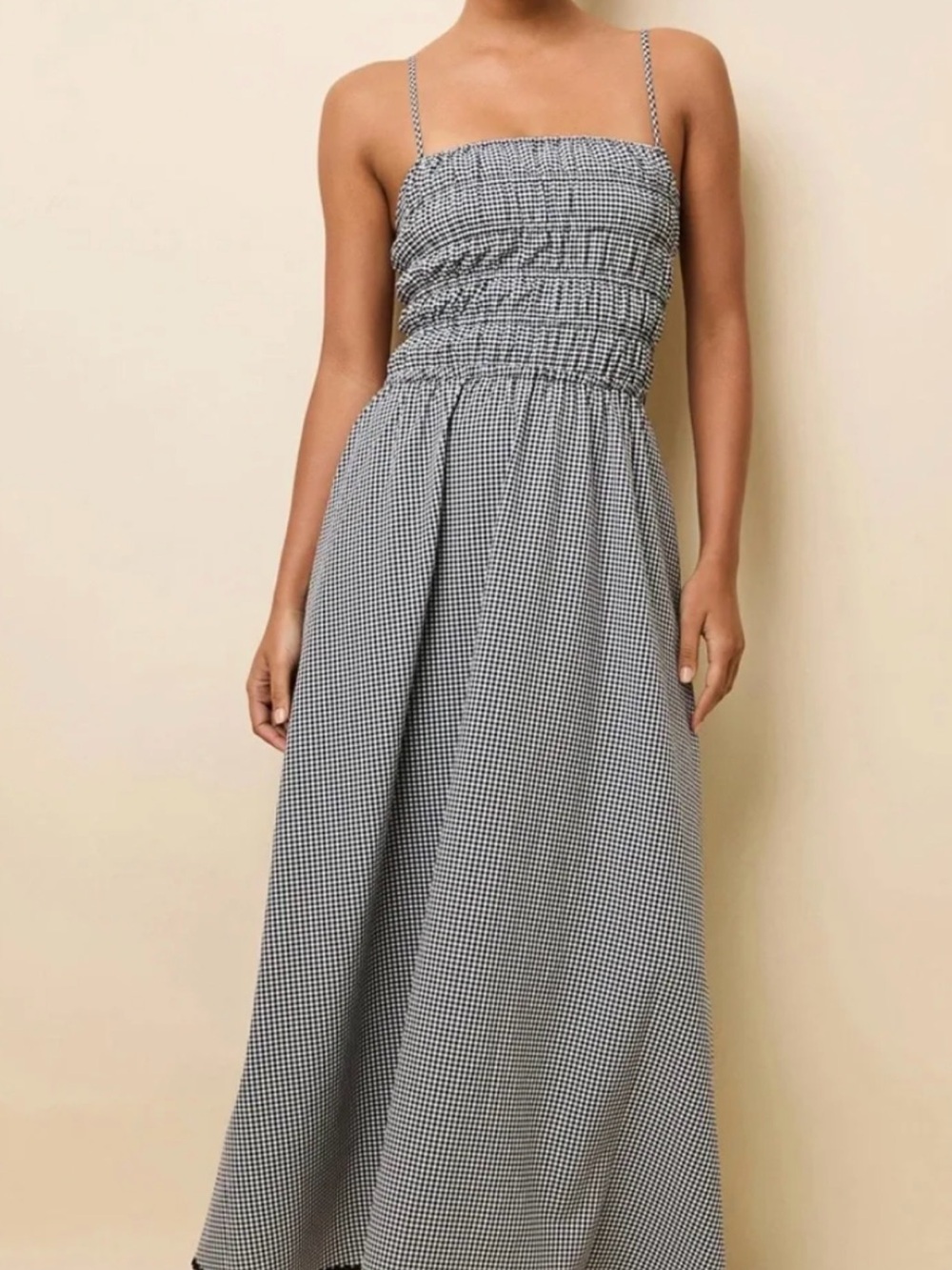 SOLID & STRIPED Black and White Gingham Smocked Maxi Dress